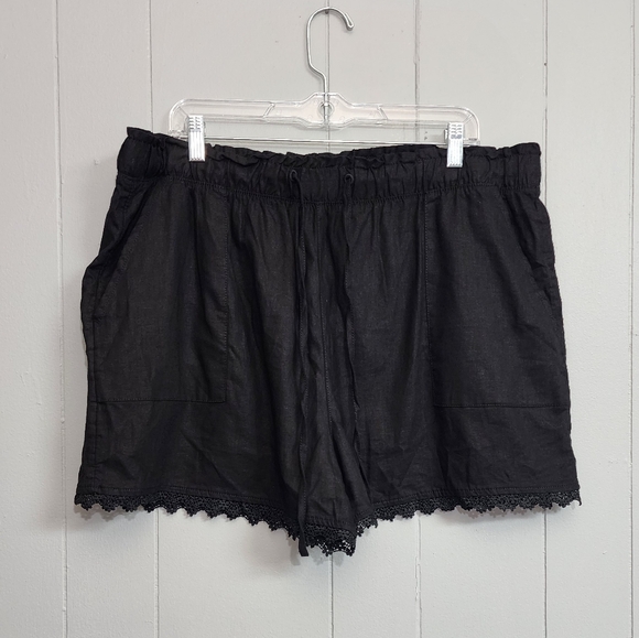 Time and Tru Pants - Time And Tru Black Linen Relax Fit Shorts